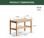 Solid Oak Shoe Bench Assembled, Farmhouse Shoe Rack Bench with Woven Rope Design for Entryway, Living Room, Bedroom, Hallway, 11.8" x 23.6" x 16.1", Natural