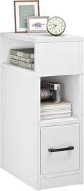 CHOEZON Narrow Side Table, 7.9" Small Nightstand with Drawer, Skinny Bedside Table, for Small Spaces, Flexible Open Compartment, for Bedroom, Living Room, White MBZ11WB