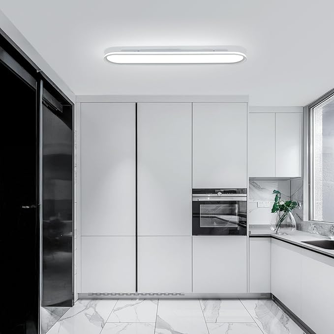 37.4" Metal LED Ceiling Light,Slim, Edge Lit - 55W Full Spectrum Linear Ceiling Lamps,6500K Cool White Modern Ultra Thin Low Profile Light Fixture for Kitchen, Garage Home & Office Hallway