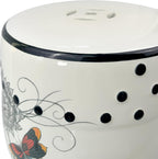 Hand-Painted Floral Bird Ceramic Drum Stool - Oriental Artistry Storage Ottoman, Accent Seat, End Table (The Butterfly‘s Floral Dance)
