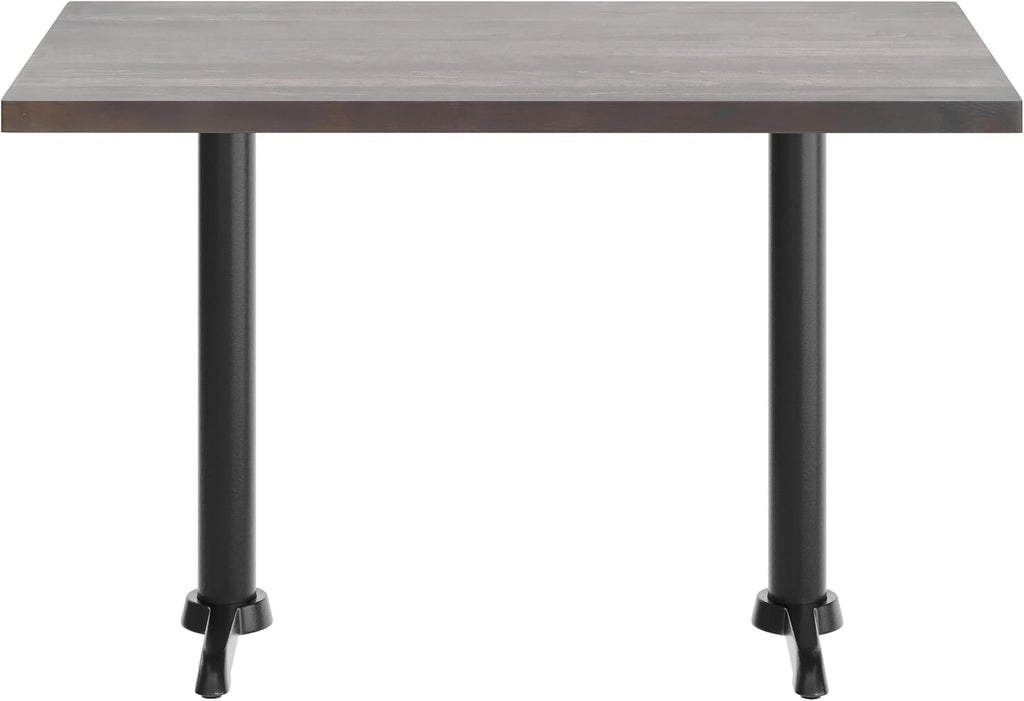 Flash Furniture Bennett 30" x 48" Solid Wood Commercial Indoor Tabletop in Dark Brown with Dual 5" x 22" Dining Height Black Cast Iron T Bases, 400 lb. Static Capacity