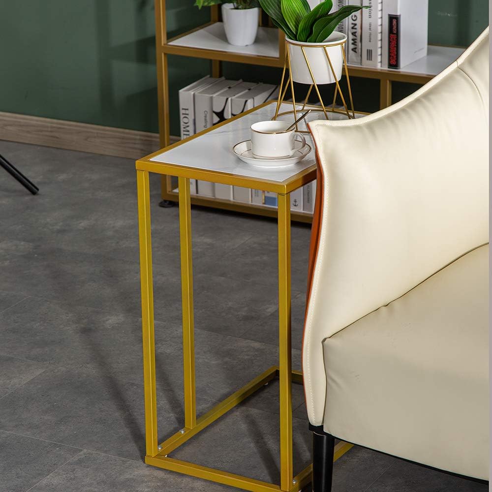 End Table,C Shaped Side Table for Couch,Sofa Table with Metal Frame,Overbed Table for Coffee Drink Snack,Couch Tray Table for Small Spaces,Living Room,Bedroom