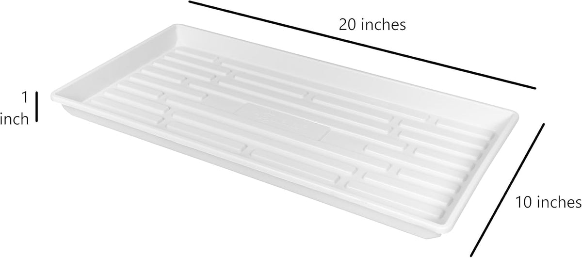SUNPACK 10" x 20" Heavy Duty Shallow Plastic Seed Starting Tray, White, 1" - No Drainage Holes, Perfect for Greenhouses or Indoor Gardening
