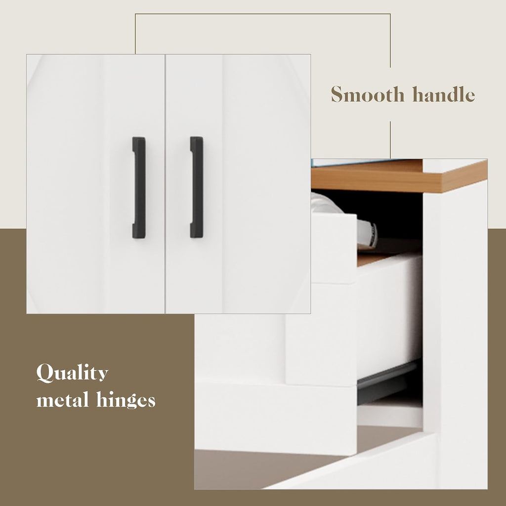 71“ Kitchen Pantry Storage Cabinet, Kitchen Hutch with Microwave Stand and Adjustable Shelves Freestanding Cupboard for Dining Living Room, White