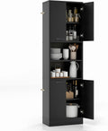 Kitchen Pantry Cabinet, Dining Room Cupboard with 4 Doors & 2 Open Countertop, 4 Anti-Tipping Devices, 75”Tall Bathroom Cabinets (Black)