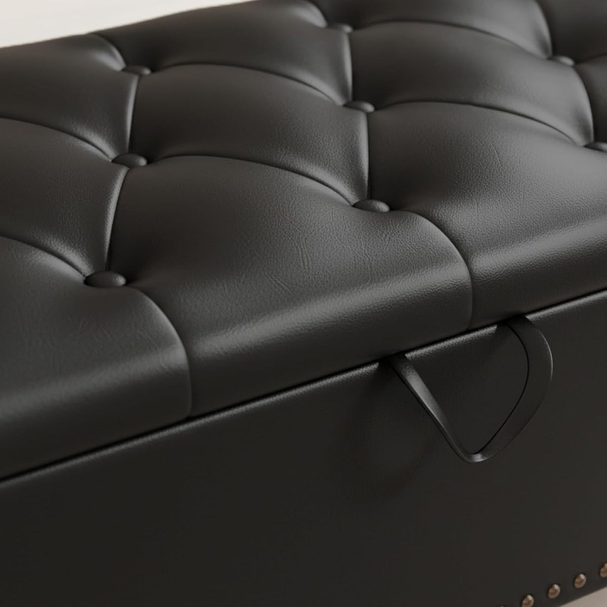 Furniliving 51” End of Bed Bench, Bedroom Bench with Button-Tufted, Large Upholstered Storage Ottoman Benches Entryway Bench with Storage Shoe Cabinet Bench, for Bedroom, Living Room, PU, Black