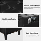 60" Storage Ottoman Bench, Faux Leather Upholstered Bed Bench, Black