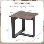 Giantex Industrial End Table Set of 2, Square Bedside Night Stand w/T-Shape Metal Frame, Accent Nightstand for Bedroom, Wood Sofa Side Tables for Living Room Office Small Space, Rustic Brown