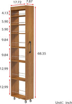 KEIKI 7 Tier Pull-Out Kitchen Pantry Storage Cabinet, Multi-Tier Single-Sided Open Shelf, Spice Rack Next to Fridge, Wood Hutch Food Pantries Cupboard for Coffee Bar, Dining Room, Narrow Spaces