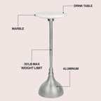 Eyely DNE4001B Kai 23.75" Art Deco Metal Pedestal Drink Table and Decorative End Table w/White Marble Round Top and Hammered Base for Living Room, Bedroom, Nickel
