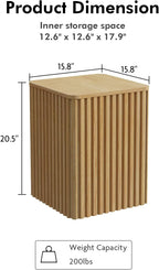 Fluted Coffee Table and End Table Sets-Living Room Square Tables with Large Storage, Mid Century Modern Wood Acccent Table Set of 3, Natural