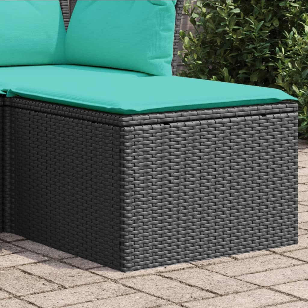 vidaXL Patio Stool with Cushion, Outdoor Wicker Ottoman, Outdoor Seating Furniture for Patio Backyard Garden, Garden Stool, Black Poly Rattan