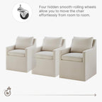 KISLOT Upholstered Dining Chairs with Casters Modern Side Armchair with Rollers for Diningroom Bedroom Livingroom Reading Room, Flax Beige, 1 Box