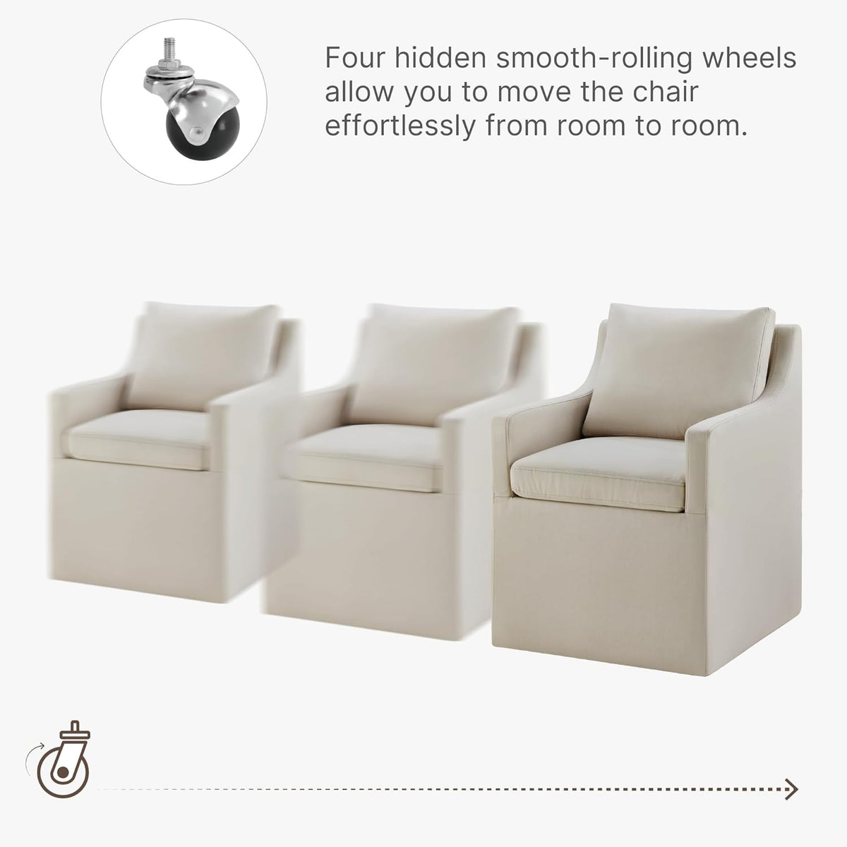KISLOT Upholstered Dining Chairs with Casters Modern Side Armchair with Rollers for Diningroom Bedroom Livingroom Reading Room, Flax Beige, 1 Box