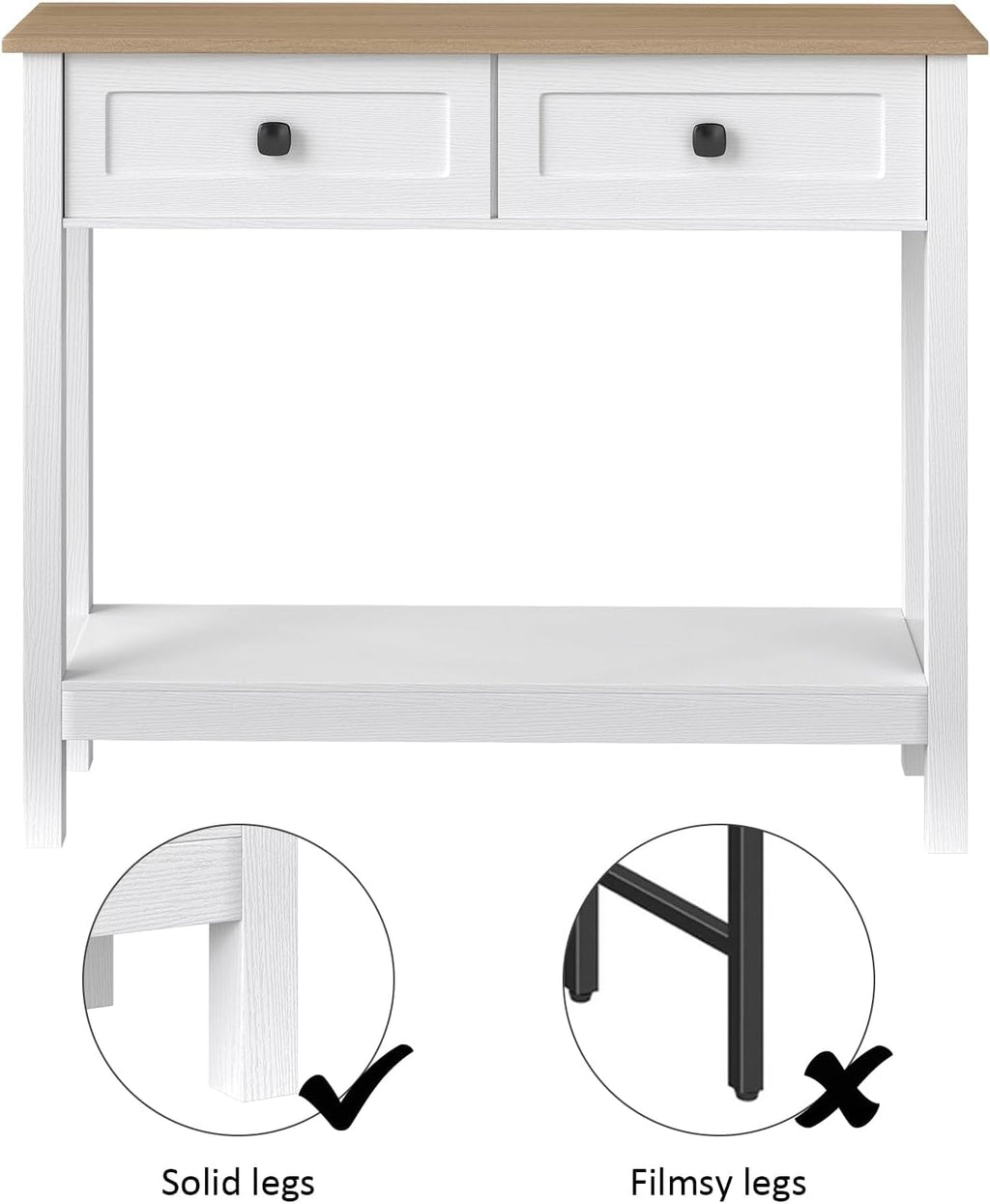 kinbor Entryway Table - White Console Table with 2 Drawers, Narrow Small Console Table with Storage Shelf for Entryway, Living Room, Hallway, Easy to Install, White