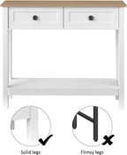 kinbor Entryway Table - White Console Table with 2 Drawers, Narrow Small Console Table with Storage Shelf for Entryway, Living Room, Hallway, Easy to Install, White