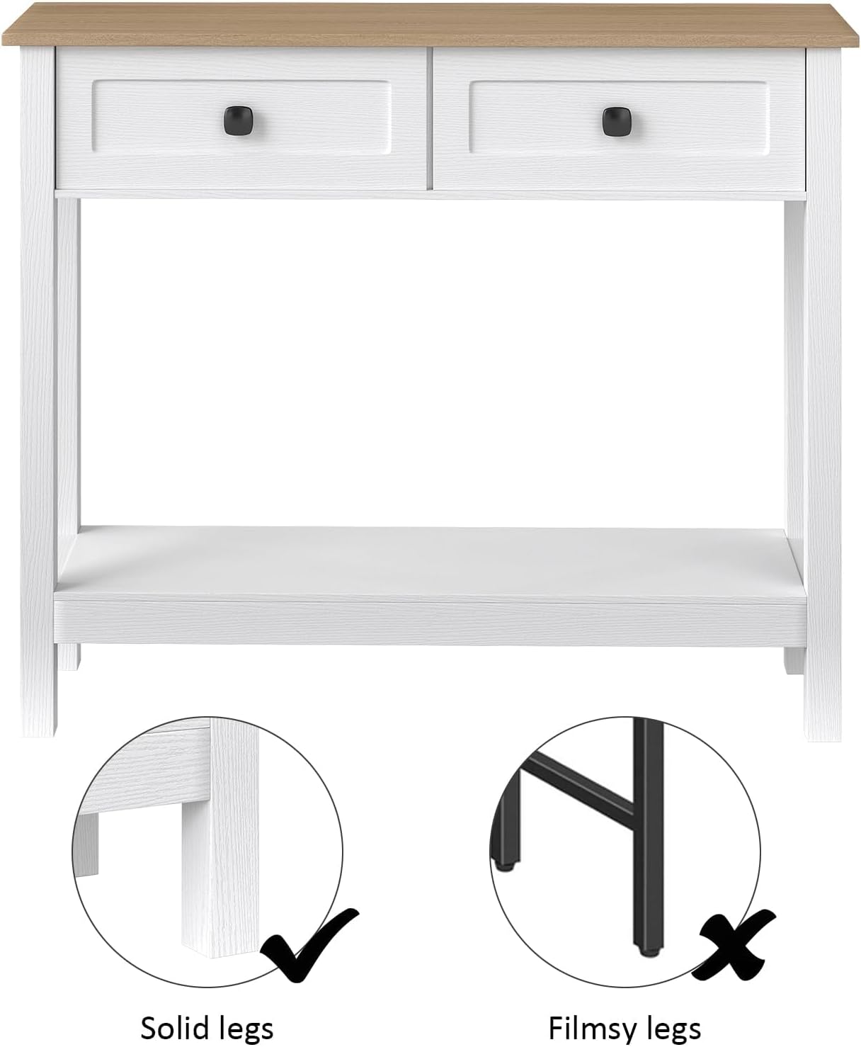 kinbor Entryway Table - White Console Table with 2 Drawers, Narrow Small Console Table with Storage Shelf for Entryway, Living Room, Hallway, Easy to Install, White