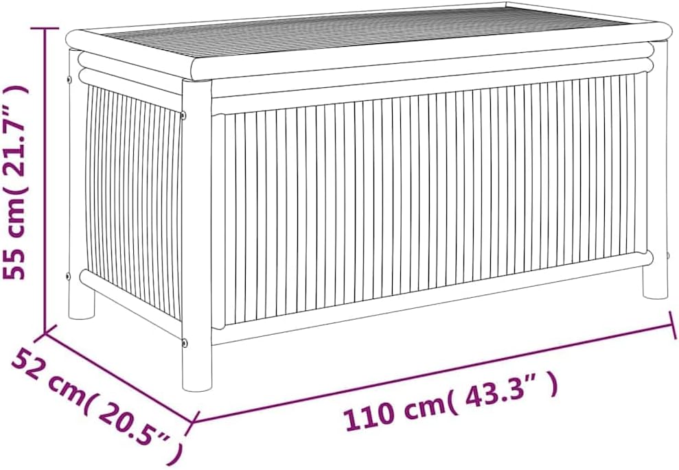 Bamboo Patio Storage Box 43.3x20.5x21.7 Inches | Durable Natural Material, Open Slats Ventilation, Indoor Outdoor Use, Storage Bench