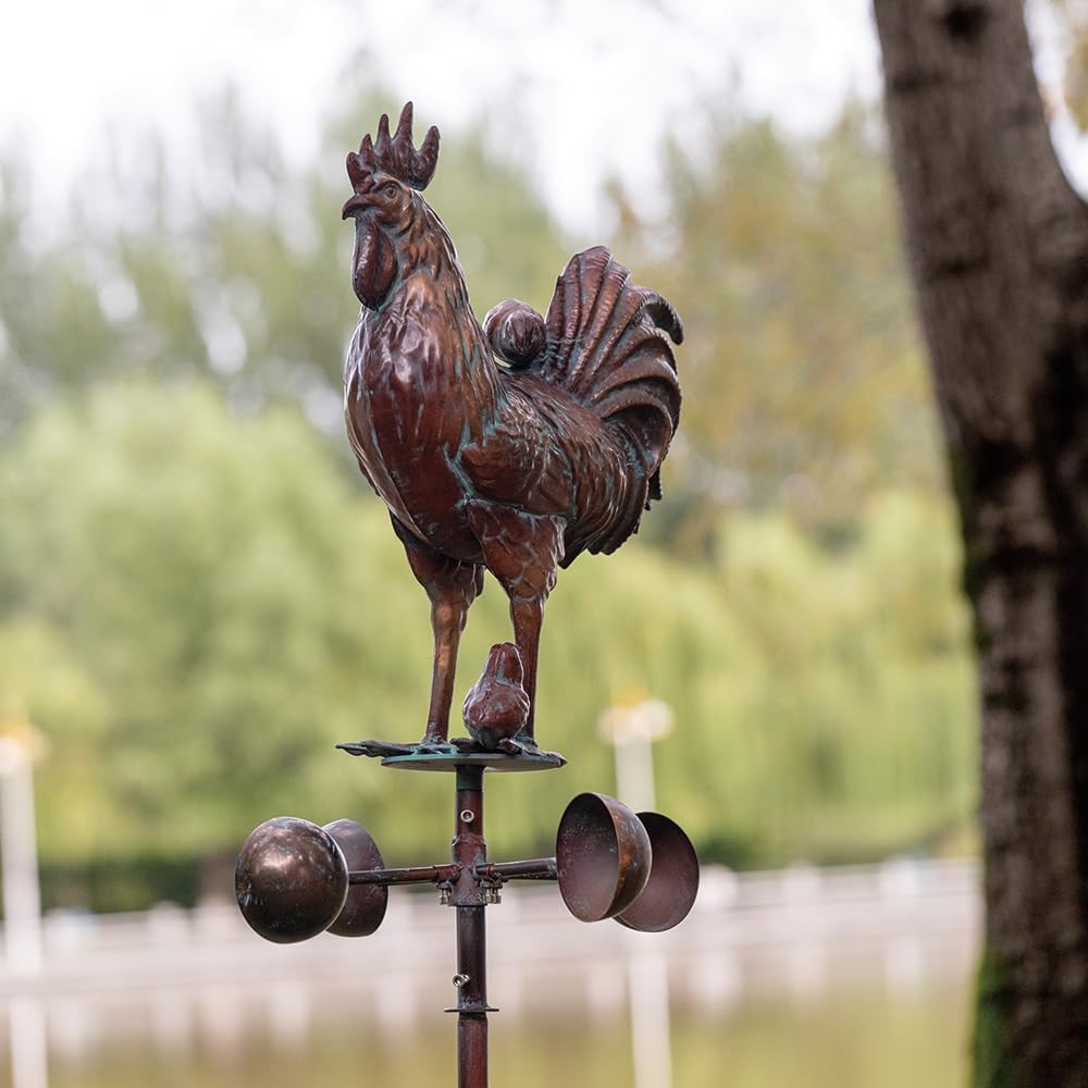 Metal Rooster with Chicks Garden Spinner,79" Large Metal Kinetic Wind Spinner for Outdoor Garden Yard Decor,Antique Copper Chicken Rooster Sculpture Statue Yard Art Wind Spinner for Patio Lawn