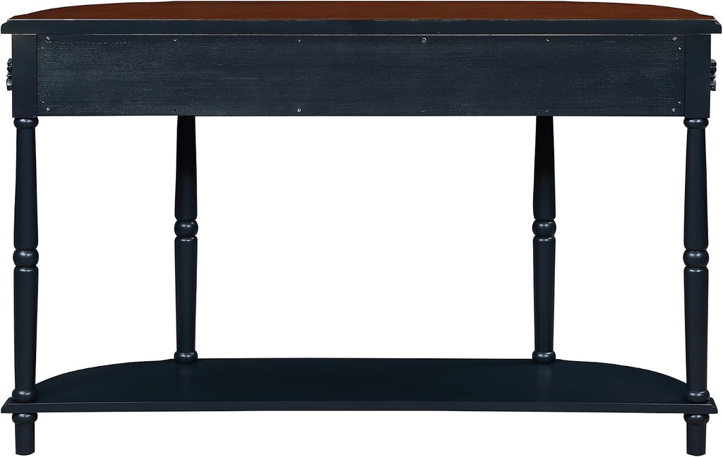 P PURLOVE Curved Console Table with 2 Drawers, Retro Sofa Table with Solid Wood Frame and Legs, Half Moon Entry Table for Home Kitchen Entryway (Navy Blue)