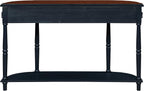 P PURLOVE Curved Console Table with 2 Drawers, Retro Sofa Table with Solid Wood Frame and Legs, Half Moon Entry Table for Home Kitchen Entryway (Navy Blue)