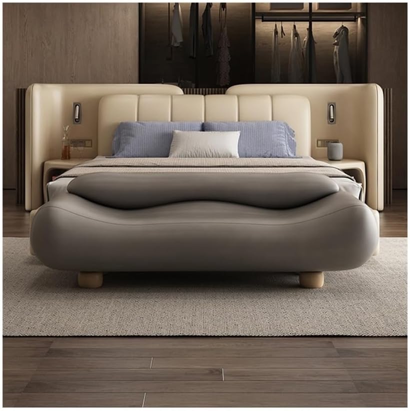Modern High-end Wavy Bedroom Bed End Stool with Backrest Spring Bedside Couch Sofa Long Bench Entryway(Gris)