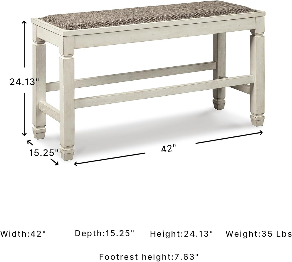 Signature Design by Ashley Bolanburg Double Upholstered Bench, Counter Height, Whitewash
