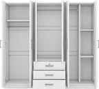 Merax Large White 6 Doors Wooden Wardrobe, Bedroom Tall Armoire Closet Organizer with Big Drawers, Hanging Rails and Shelves, Clothes Storage Cabinet for Garage & Laundry Room, White