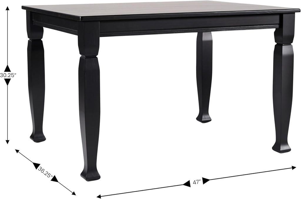 EMMA + OLIVER Milford 47" Solid Wood Dining Table, 3 Inch Offset Paneled Apron, 3" Turned Decorative Legs, Water Resistant Finish, Seating for 4, Black Matte