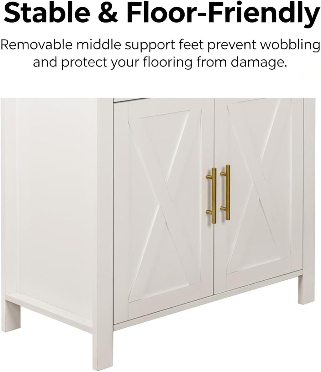 71" Tall Arched Kitchen Pantry Cabinet with Glass Doors - Farmhouse Storage Cabinet with Adjustable Shelves & Barn Door Design - Freestanding Cupboard for Kitchen, Dining & Living Room (White)