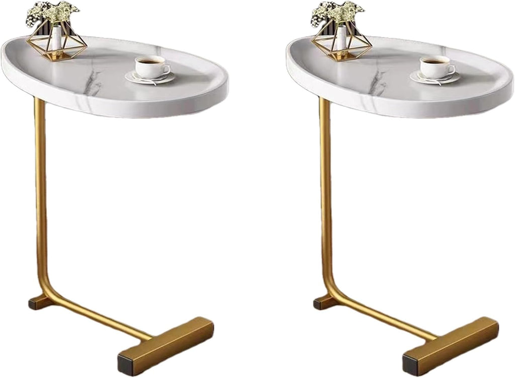 C-Shaped End Table, Small Side Table for Couch, Sofa Table with Metal Frame TV Tray Table for Living Room, Bedroom, Bedside, White, 2-Pieces