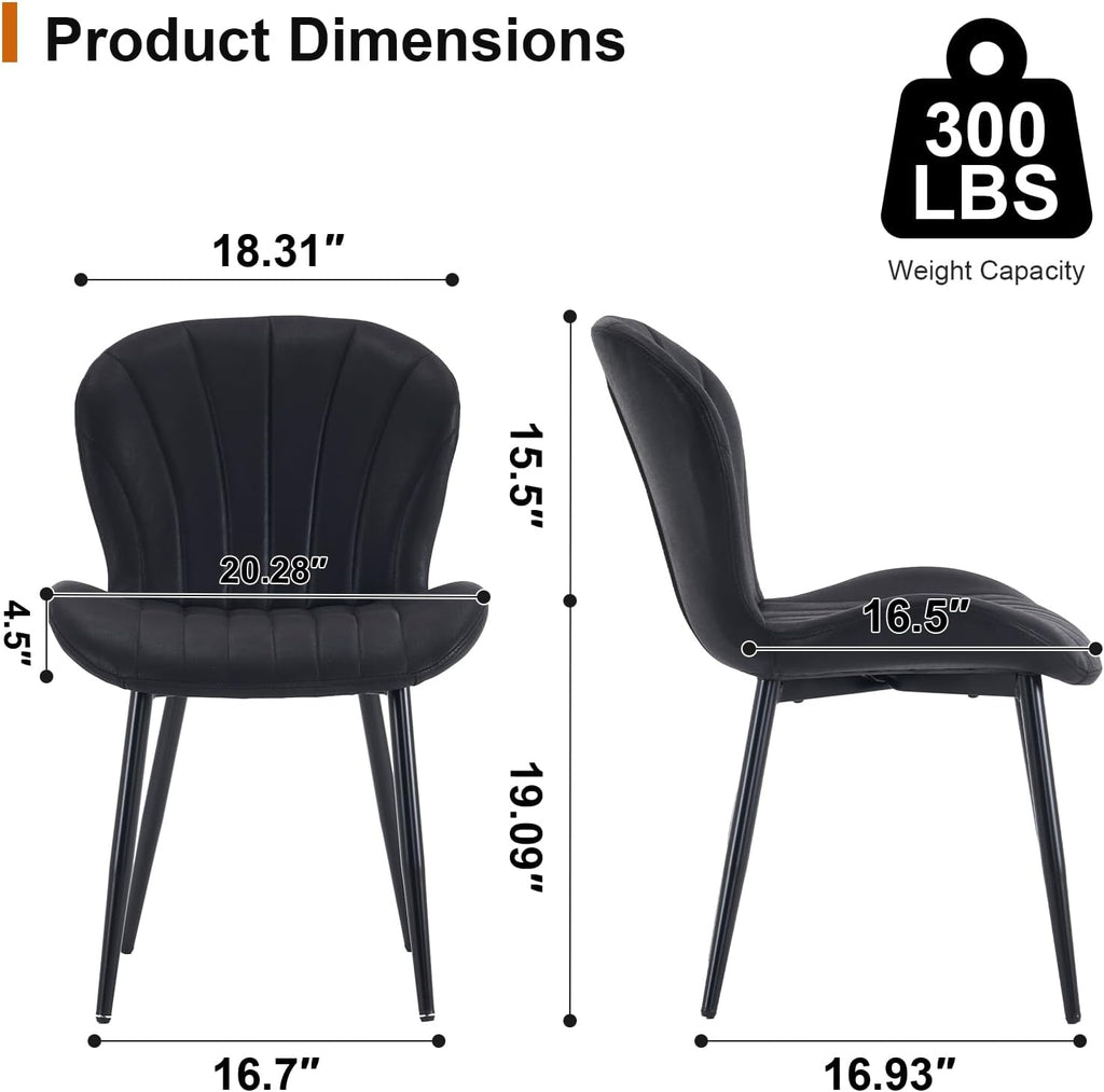 Fabric Dining Chairs Set of 4, Mid Century Modern Kitchen Chairs with Padded Cushion Seat and Metal Legs for Dining Room, Comfy Breathable Upholstered Side Accent Chairs, Black