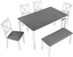 Merax 6-Piece Farmhouse Dining Table Set with Chairs and Bench, Wood Kitchen Table Set for 4-6, Rectangular Kitchen Dining Table for Dining Room, Kitchen, Small Apartment, White
