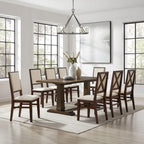 Crosley Furniture Joanna 9-Piece Modern Farmhouse Dining Table Set for 8 with Upholstered Chairs, Dark Oak/Creme