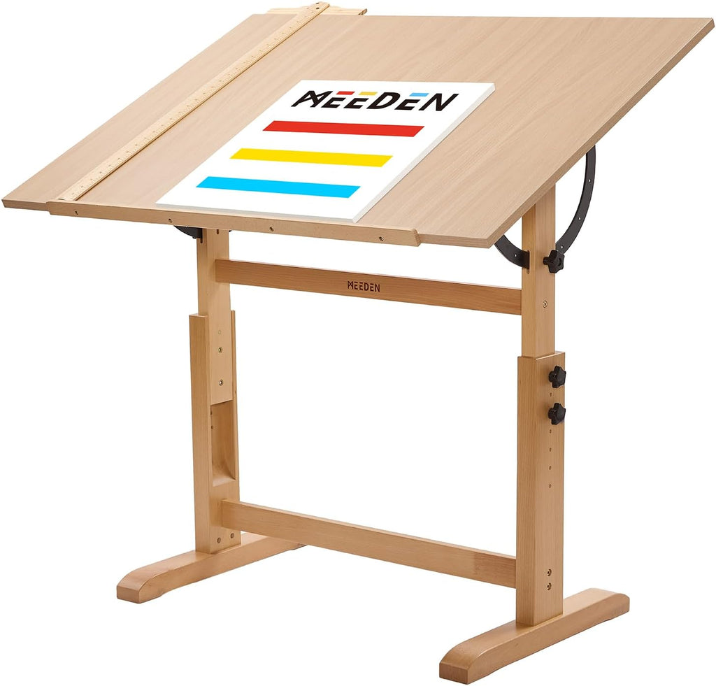 MEEDEN Extra-Large Wood Drafting Table: 42" x 30" Artist Drawing Table Desk - Painting Table with Adjustable Height & Angle - Art Table for Adults with Pencil Ledge for Sketching, Writing, Natural