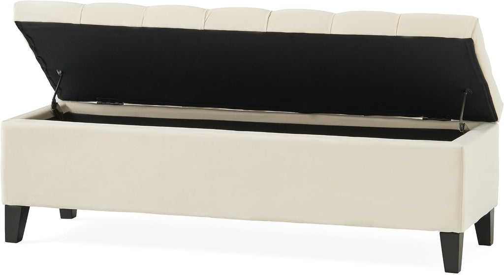51" Storage Ottoman Bench, Foot Rest with Legs - Beige Button Tufted Storage Ottoman End of Bed with Safety Hinges, Entryway Bedroom Bench for Living, Dining Room and Hallway