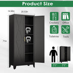 pozdeg 71" Tall Kitchen Pantry Cabinet, Metal Storage Cabinet with 2 Doors and 4 Adjustable Shelves, Black Food Pantry Cupboard for Kitchen, Dining Room, Living Room and Bathroom (Black)
