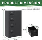 File Cabinet 4 Drawer, Vertical File Cabinet with Lock and 1 Door, File Cabinet with Storage Shelves for A4 Legal/Letter, Assembly Required (Black)