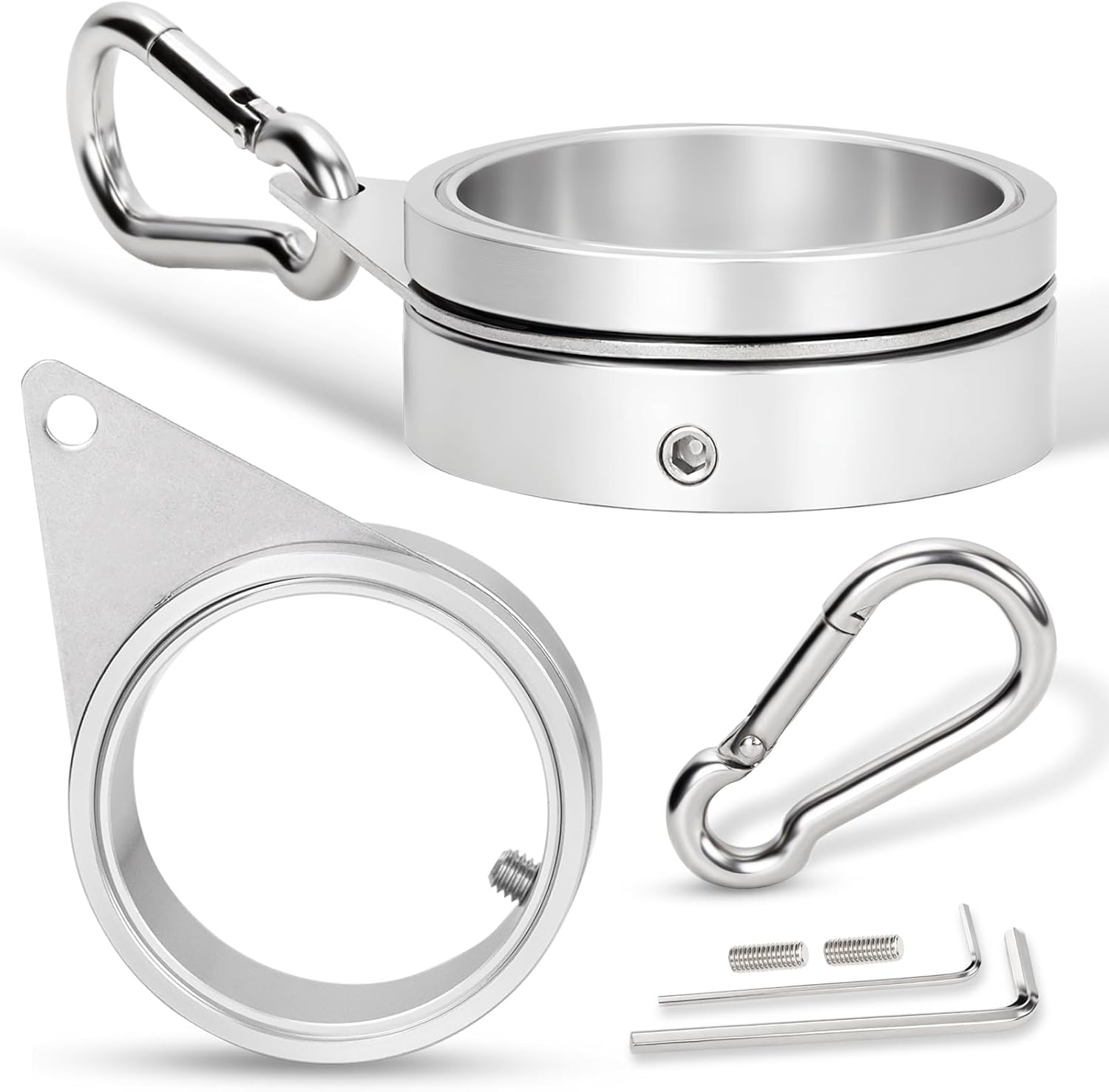 2" Large Flag Pole Rings, 2 Pcs Aluminum Alloy Spinning Flag Pole Ring Clips Swivels, 360° Rotating Anti Wrap Flagpole Ring Hardware with Stainless Steel Carabiners for 1.6-2" Diameter