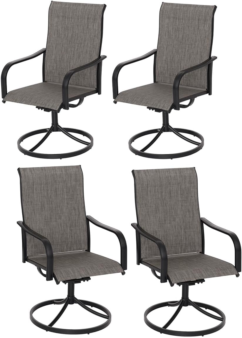 Anmutig Patio Swivel Dining Chair, Outdoor Metal Chair with Textilene Mesh Fabric Patio Furniture Set Porch Chairs with Metal Rocking Frame for Lawn Garden Backyard Light Tan/Grey