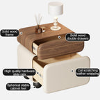Stylish Rotatable Solid Wood Bedside Table Double Drawers Storage Cabinet with Rounded Corners Ball Feet for Living Room (Brown Khaki,40 cm)