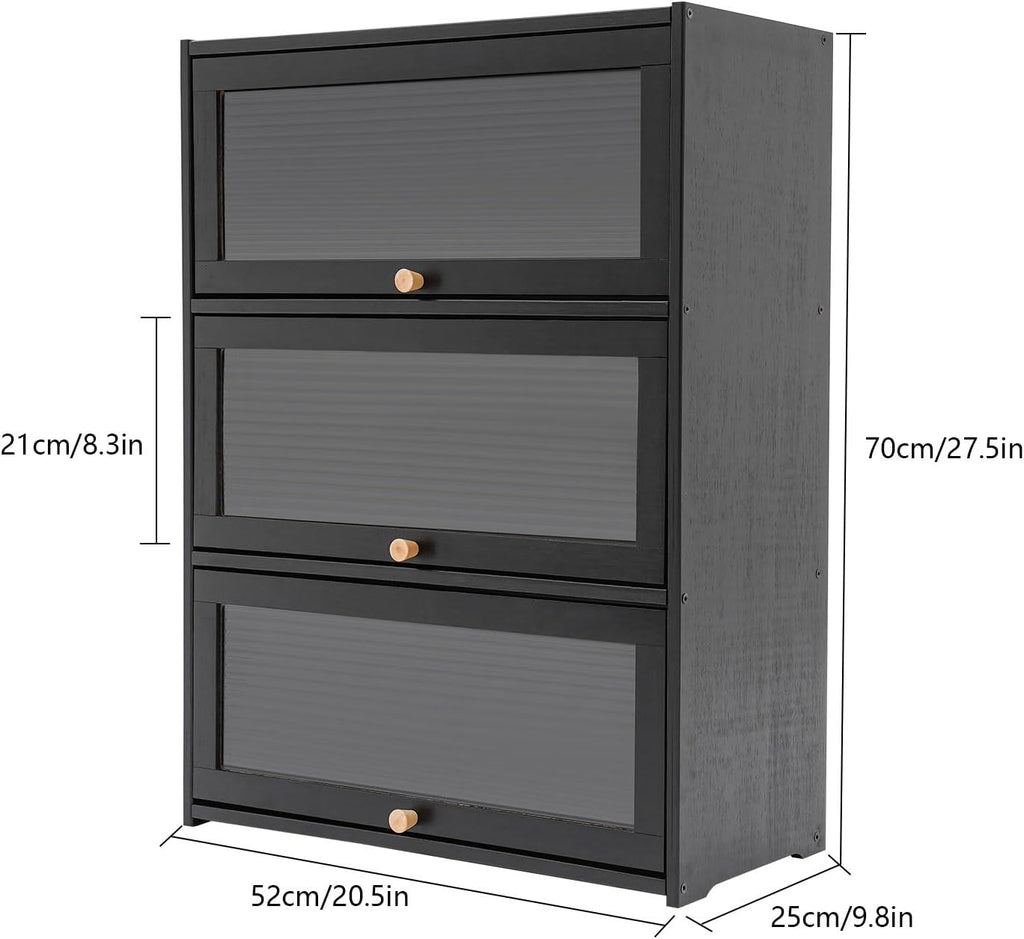 3 Tier Bamboo Kitchen Storage Shelf Countertop Cabinet Pantry, Kitchen Cabinet Spice Rack Shelf with Flip Up Doors Small Cupboard Food Pantry Cabinets