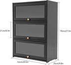 3 Tier Kitchen Pantry Storage Cabinet with with 2 Sliding Striped Glass Doors Console Dining Cupboard Modern Freestanding Bamboo Sideboard for Dining Room Kitchen Black (20.5x9.8x27.5inch)