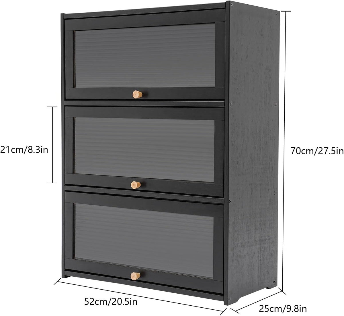 3 Tier Kitchen Pantry Storage Cabinet with with 2 Sliding Striped Glass Doors Console Dining Cupboard Modern Freestanding Bamboo Sideboard for Dining Room Kitchen Black (20.5x9.8x27.5inch)