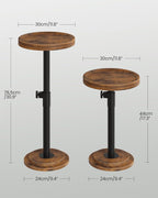 CHOEZON Height Adjustable Drink Table, Small Round Side Table, Pedestal Martini Table with Thickened Base, for Small Space, Sofa, Couch, Living Room, Bedroom, Rustic Brown and Black TBZ31BF