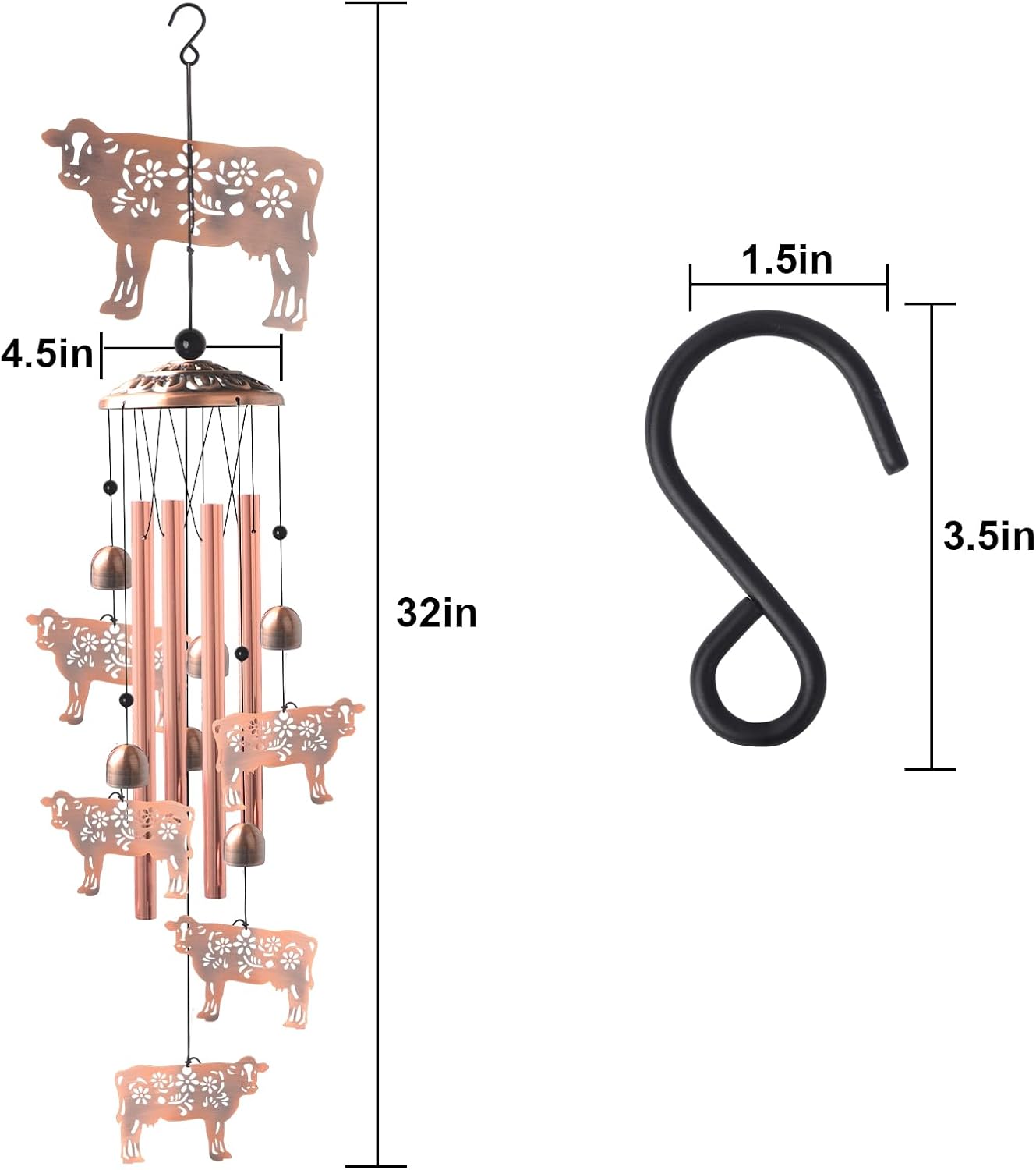 Wealth Attraction Ox Brass Wind Chime - Cow Wind Chimes for Outside,Cow Gifts for Women/Mom/Grandma/Sister Garden Decor,Yard Decor for Christmas, Mother's Day, Thanksgiving Day