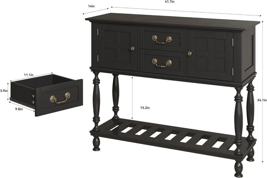 Farmhouse Console Table with Storage, Narrow Entryway Table with 2 Drawers & 2 Door Cabinets, Sofa Table Behind Couch with Shelf for Living Room, Entryway
