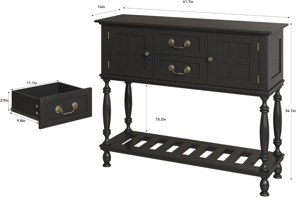Farmhouse Console Table with Storage, Narrow Entryway Table with 2 Drawers & 2 Door Cabinets, Sofa Table Behind Couch with Shelf for Living Room, Entryway