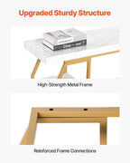 VEVOR Marble Console Table, 3 Tiers Modern Console Table for Open Storage, Golden Geometric Table with Iron Tubes, Anti-Tip Device and Triangular Support for Living Room, Hallway, Entryway