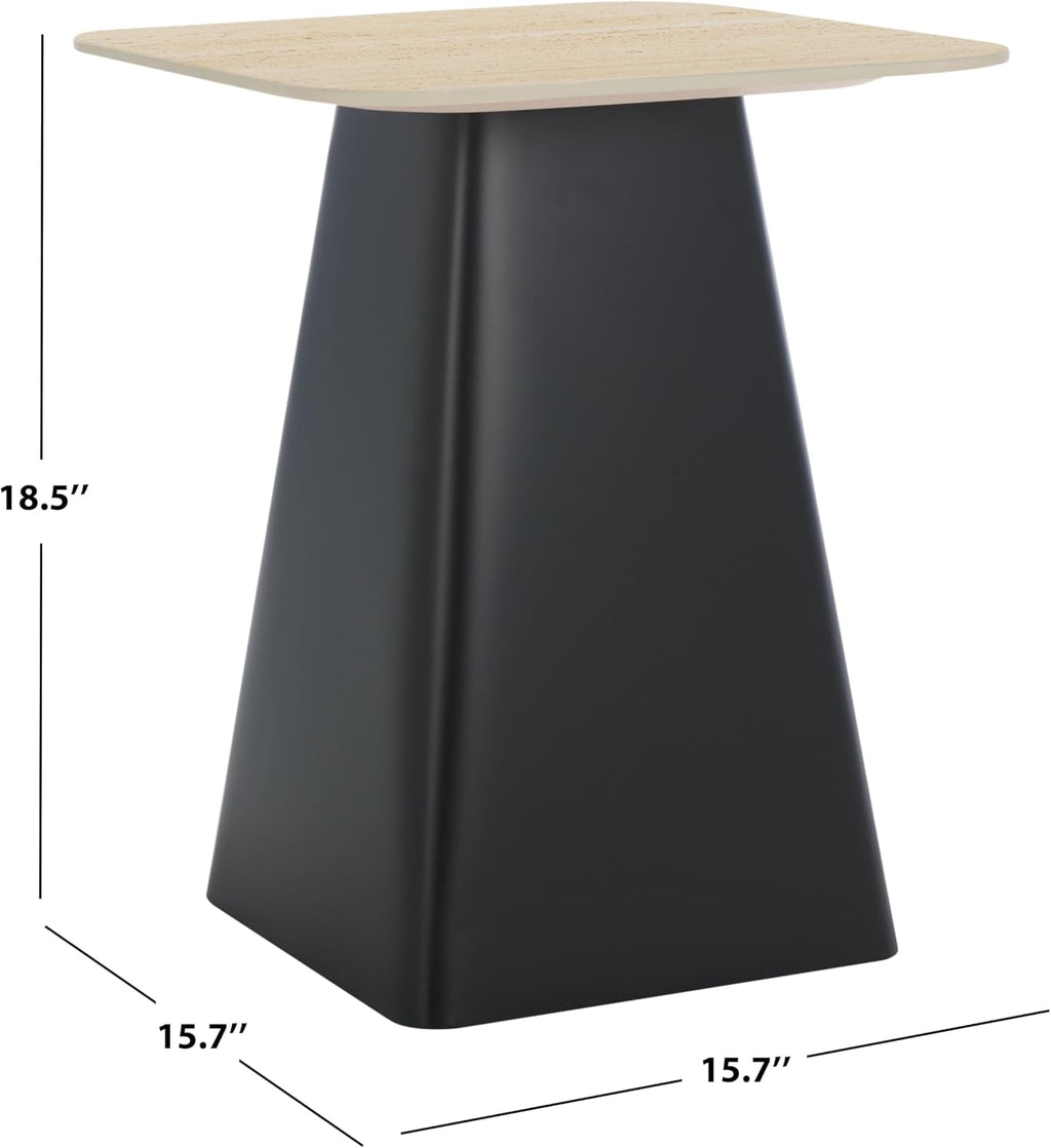 SAFAVIEH Home Collection - Fedo Tall Side Table, Beige & Black Porcelain Accent Table with Square Top, Fully Assembled (ACC2904A)